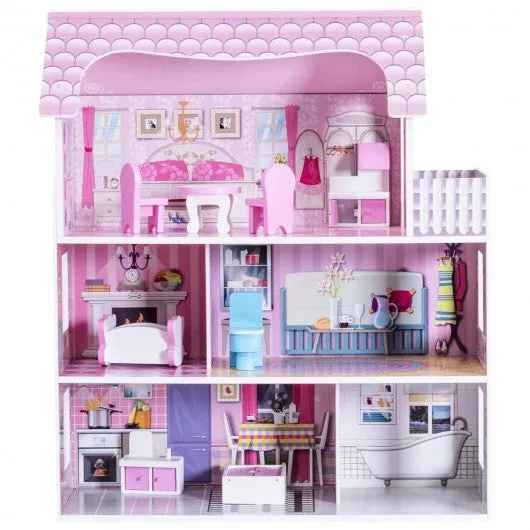 28" Pink Dollhouse w/ Furniture