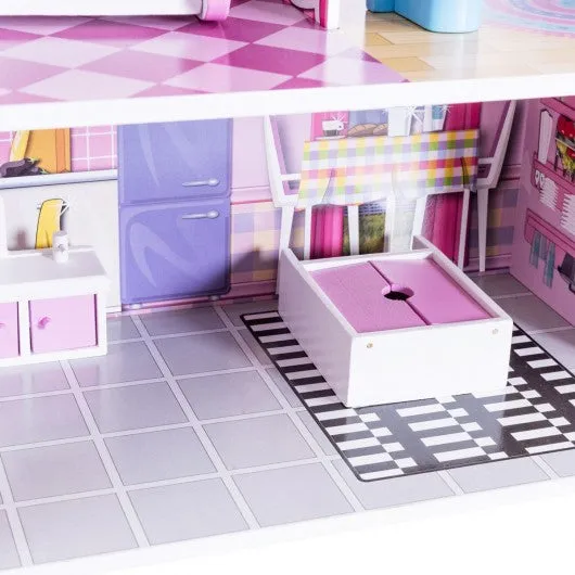 28" Pink Dollhouse w/ Furniture