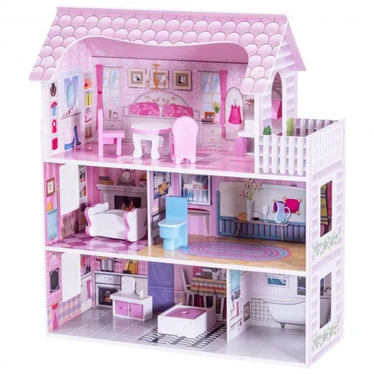 28" Pink Dollhouse w/ Furniture