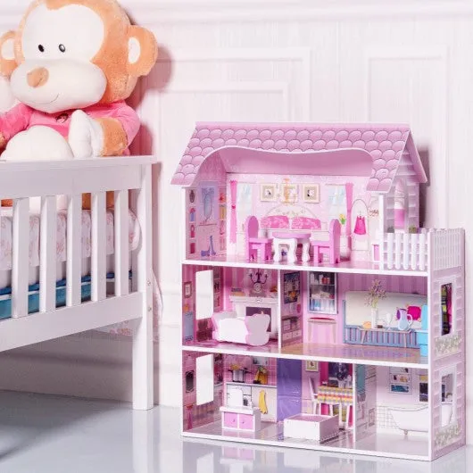 28" Pink Dollhouse w/ Furniture