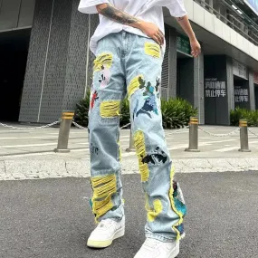 Bonsir Fashion Embroidery Jeans Men's Korean Pattern Youth Ripped Small Feet Teenagers Cowboy Pencil Denim Trousers