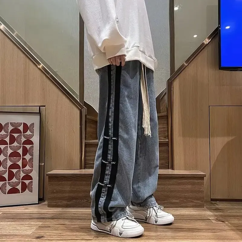 Bonsir Men Jeans Pants Black Wide Leg Oversize Cargo Korean Streetwear Hip Hop Harajuku Denim Trousers
