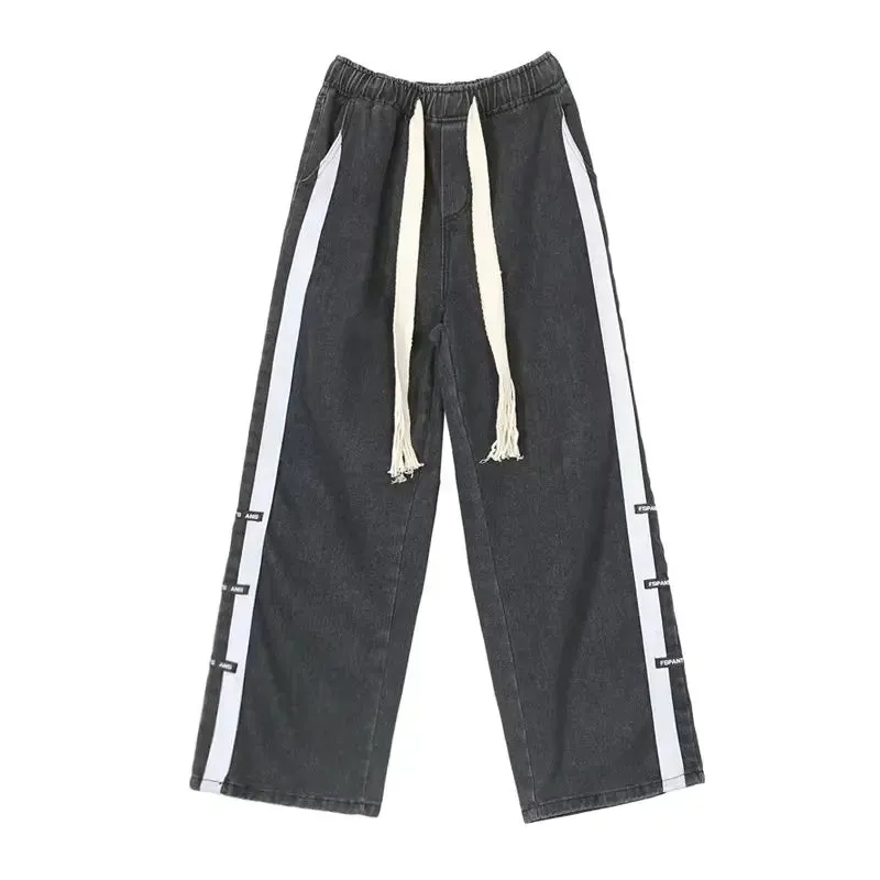 Bonsir Men Jeans Pants Black Wide Leg Oversize Cargo Korean Streetwear Hip Hop Harajuku Denim Trousers
