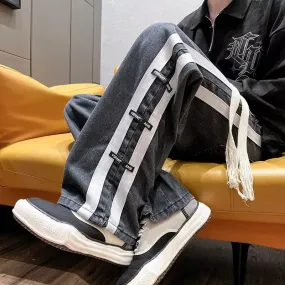 Bonsir Men Jeans Pants Black Wide Leg Oversize Cargo Korean Streetwear Hip Hop Harajuku Denim Trousers