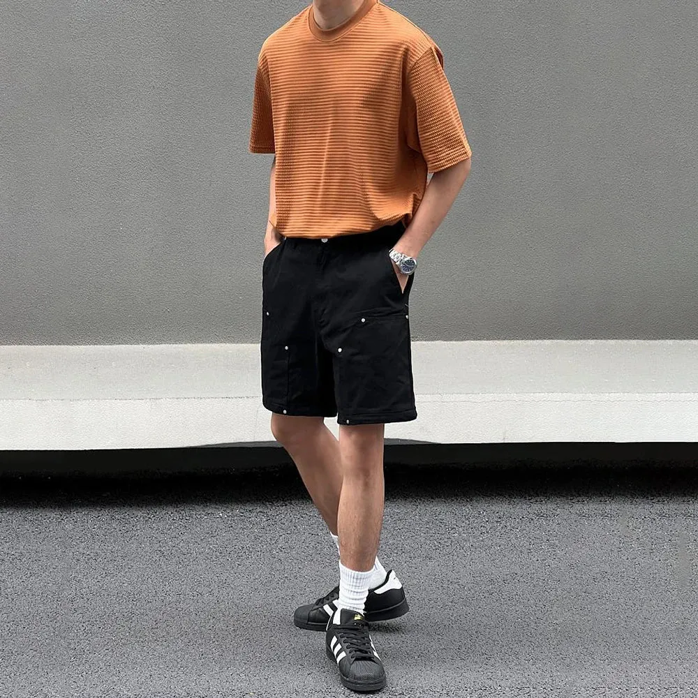 Bonsir Mens Casual Metal Rivet Five-Quarter Pants Genderless 2024 New American Retro Personality Versatile Solid Color Shorts Unisex
