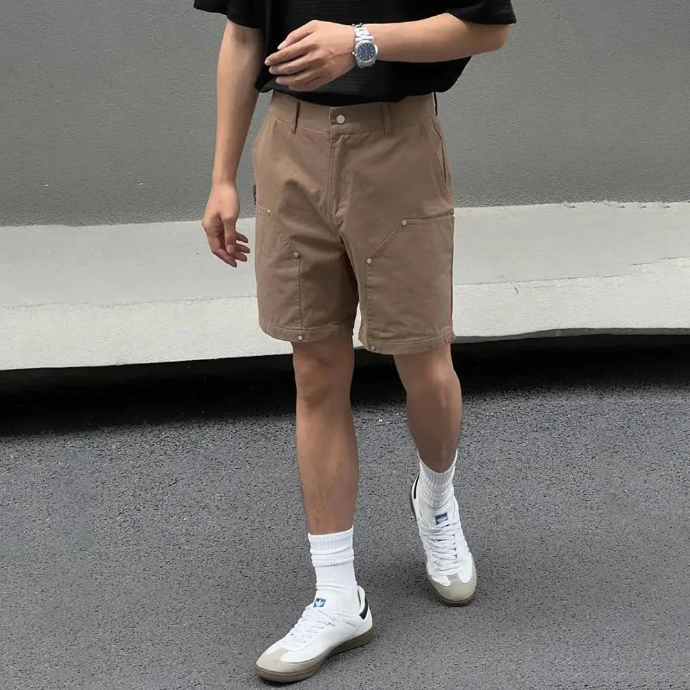 Bonsir Mens Casual Metal Rivet Five-Quarter Pants Genderless 2024 New American Retro Personality Versatile Solid Color Shorts Unisex