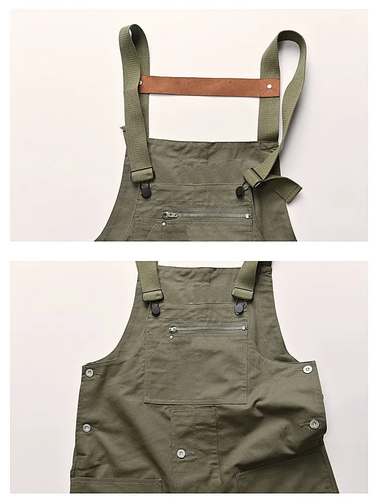 Bonsir Men's Loose Multi Pockets Cargo Bib Overalls Working Clothing Jumpsuits Jeans Pants Black Military Green Brown