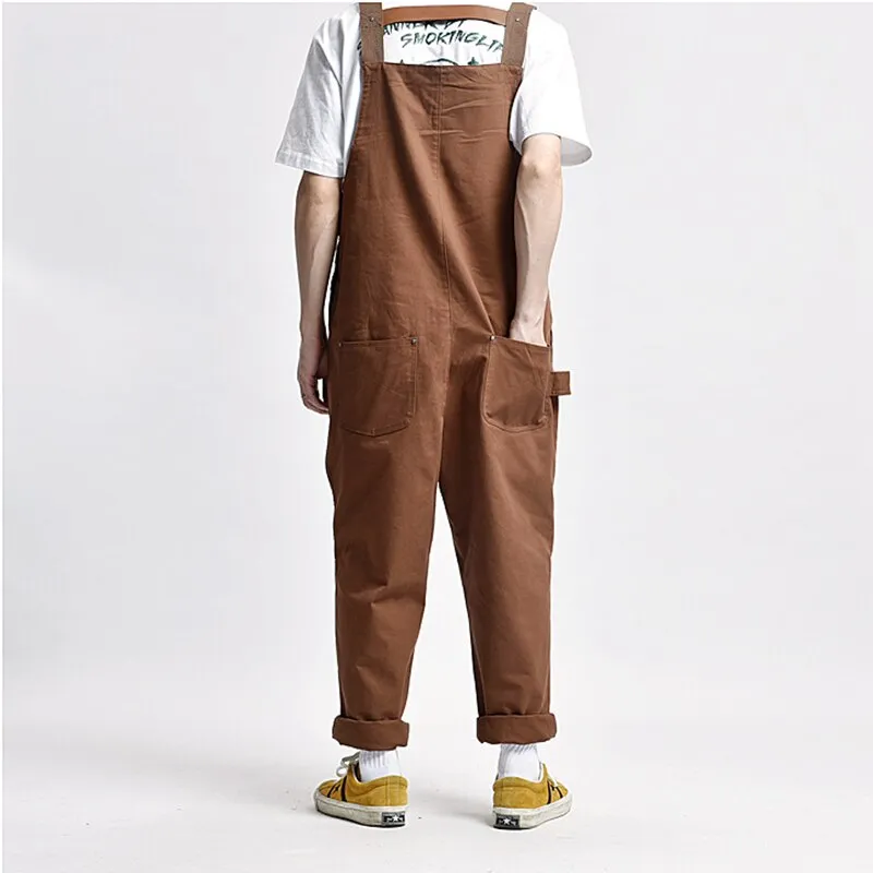 Bonsir Men's Loose Multi Pockets Cargo Bib Overalls Working Clothing Jumpsuits Jeans Pants Black Military Green Brown
