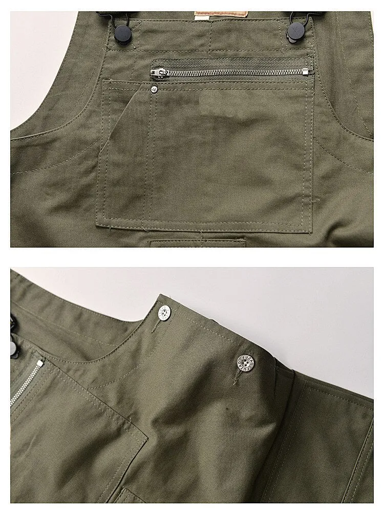 Bonsir Men's Loose Multi Pockets Cargo Bib Overalls Working Clothing Jumpsuits Jeans Pants Black Military Green Brown