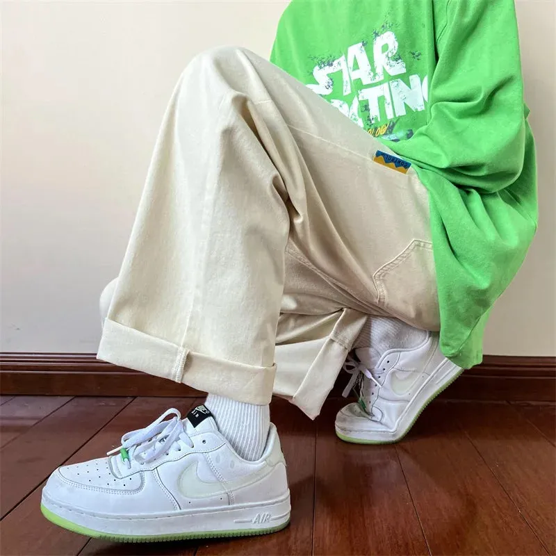 Bonsir New Autumn Straight Leg Men's Casual Pants Fashion Elastic Waist Harajuku Male Trousers