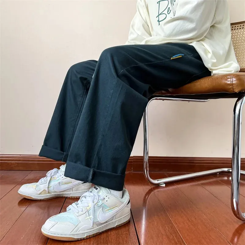 Bonsir New Autumn Straight Leg Men's Casual Pants Fashion Elastic Waist Harajuku Male Trousers