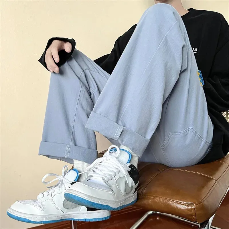 Bonsir New Autumn Straight Leg Men's Casual Pants Fashion Elastic Waist Harajuku Male Trousers