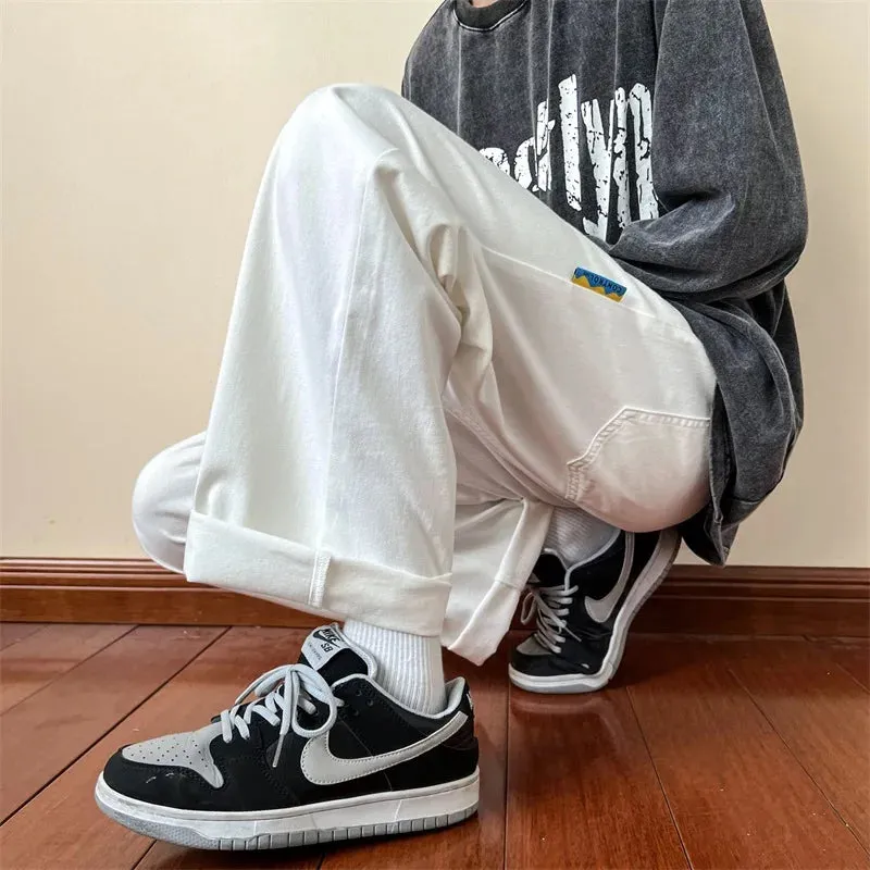 Bonsir New Autumn Straight Leg Men's Casual Pants Fashion Elastic Waist Harajuku Male Trousers
