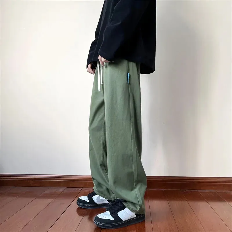 Bonsir New Autumn Straight Leg Men's Casual Pants Fashion Elastic Waist Harajuku Male Trousers