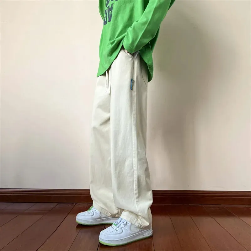 Bonsir New Autumn Straight Leg Men's Casual Pants Fashion Elastic Waist Harajuku Male Trousers