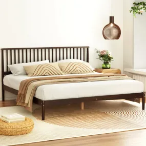 King Size Pinewood Bed Frame, Walnut Finish, Artiss