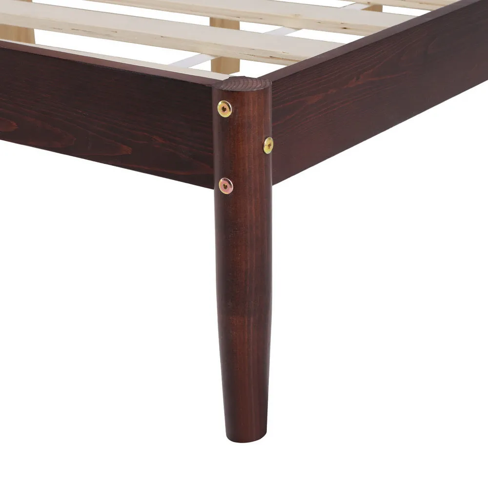 King Size Pinewood Bed Frame, Walnut Finish, Artiss