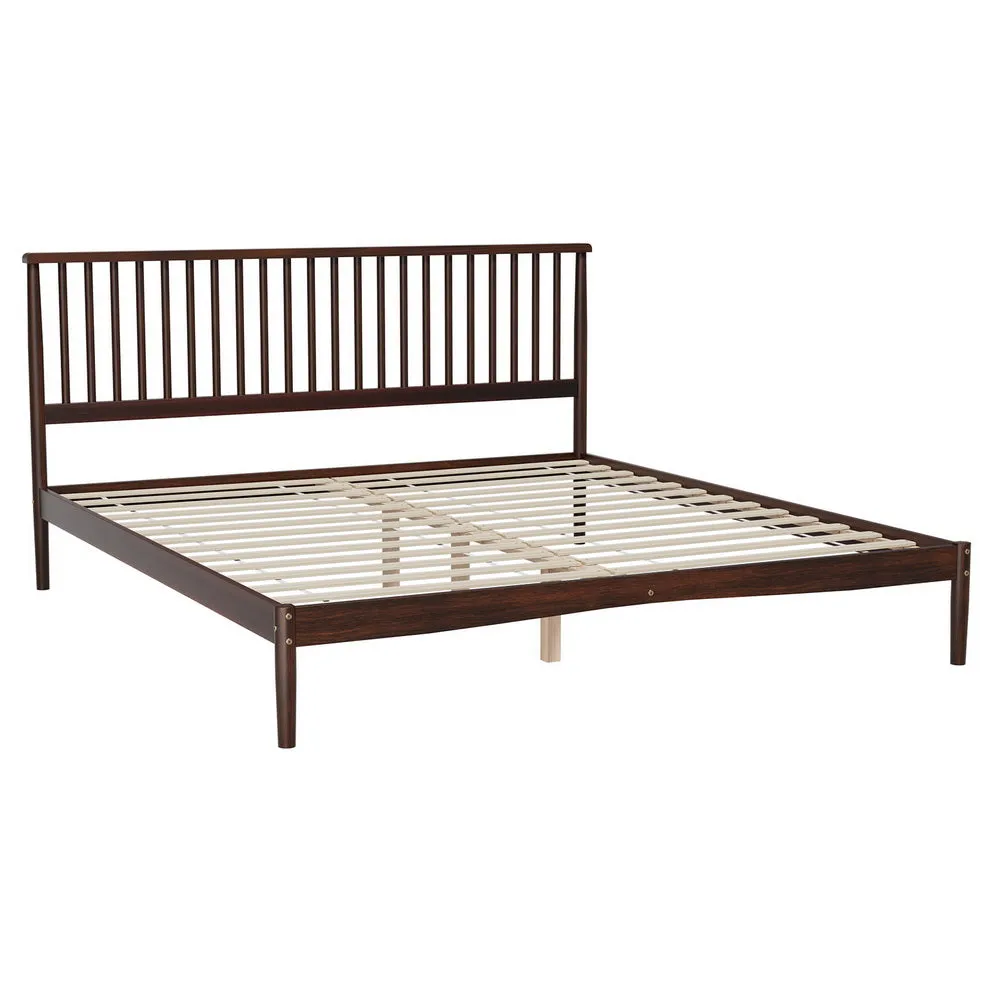 King Size Pinewood Bed Frame, Walnut Finish, Artiss