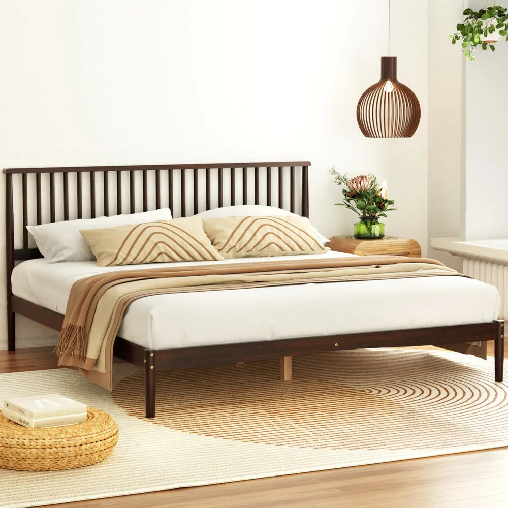 King Size Pinewood Bed Frame, Walnut Finish, Artiss