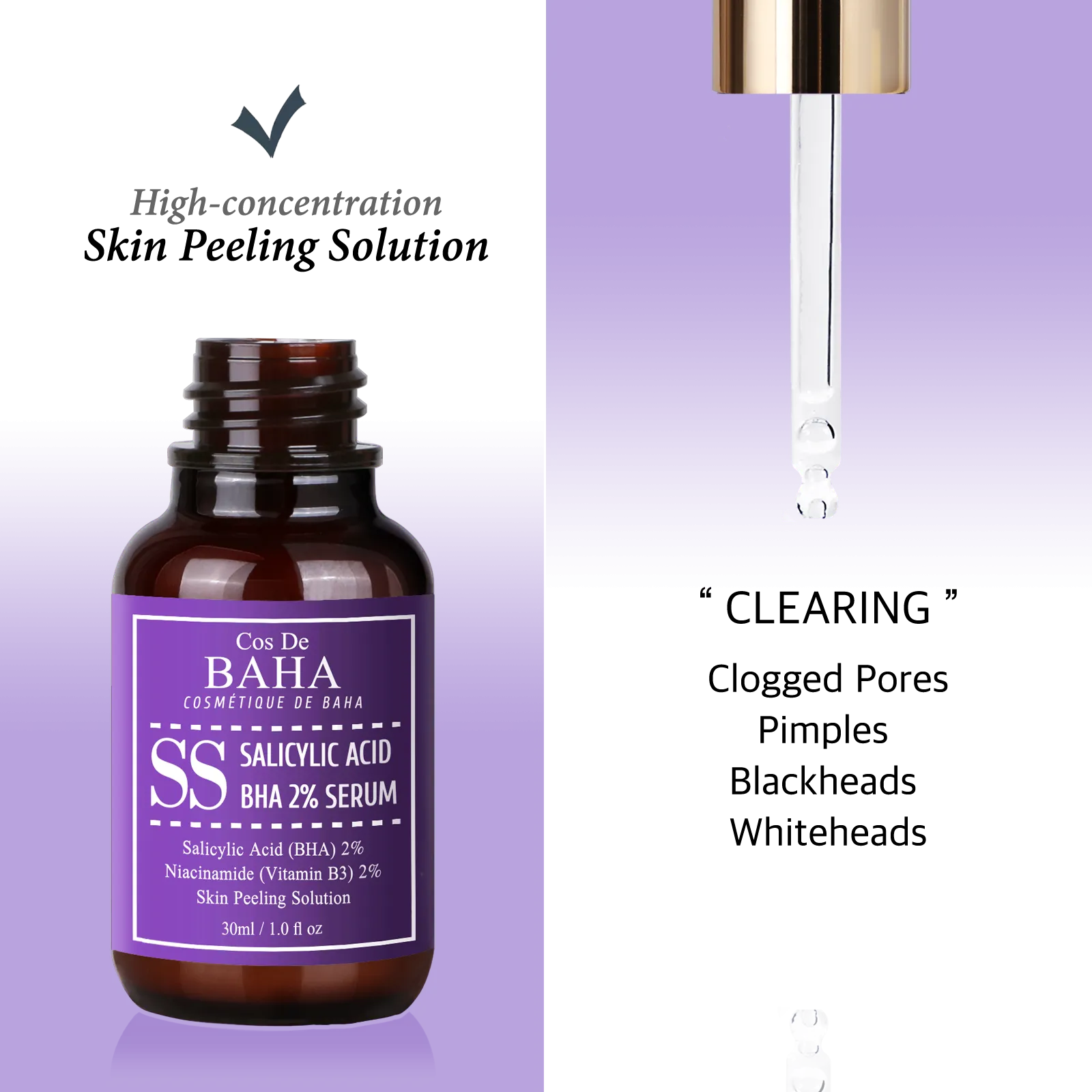 only Salicylic Acid 2% Exfoliant Facial Serum with Niacinamide - BHA for Peel, Acne Spot Treatment, Pore Cleaner, Pore Refining, Resurfacing,   Alcohol Free, 1 Fl Oz (30ml)