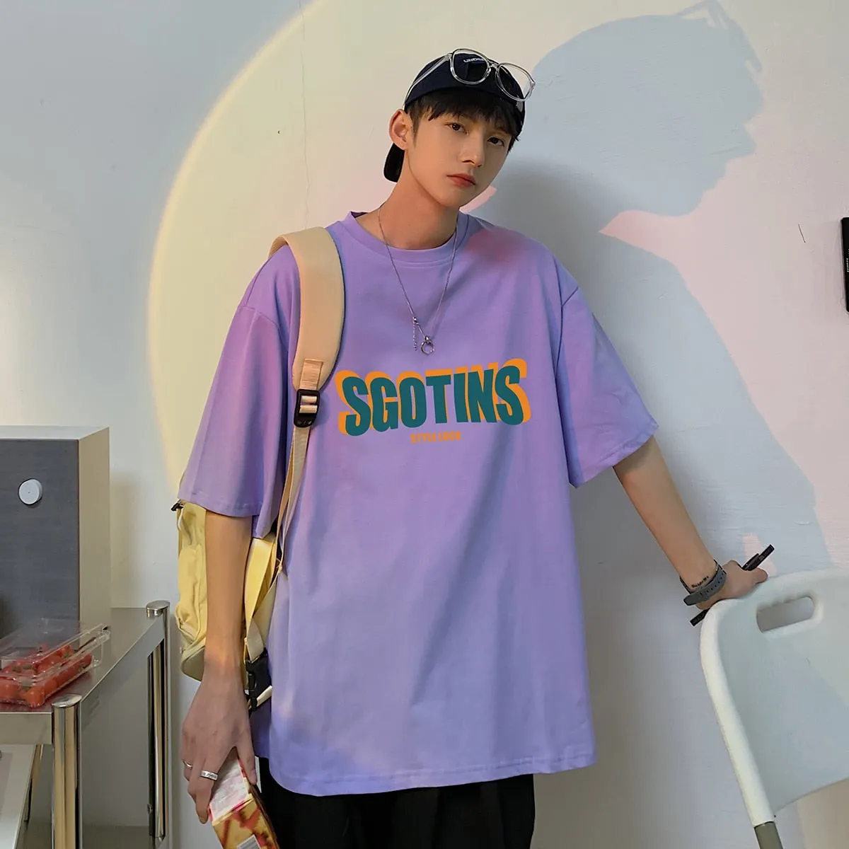 Oversized Letter Print Cotton T Shirts Mens Summer Fashion Graphic Streetwear Teenage Loose Crewneck Pullover Tops Casual Tees