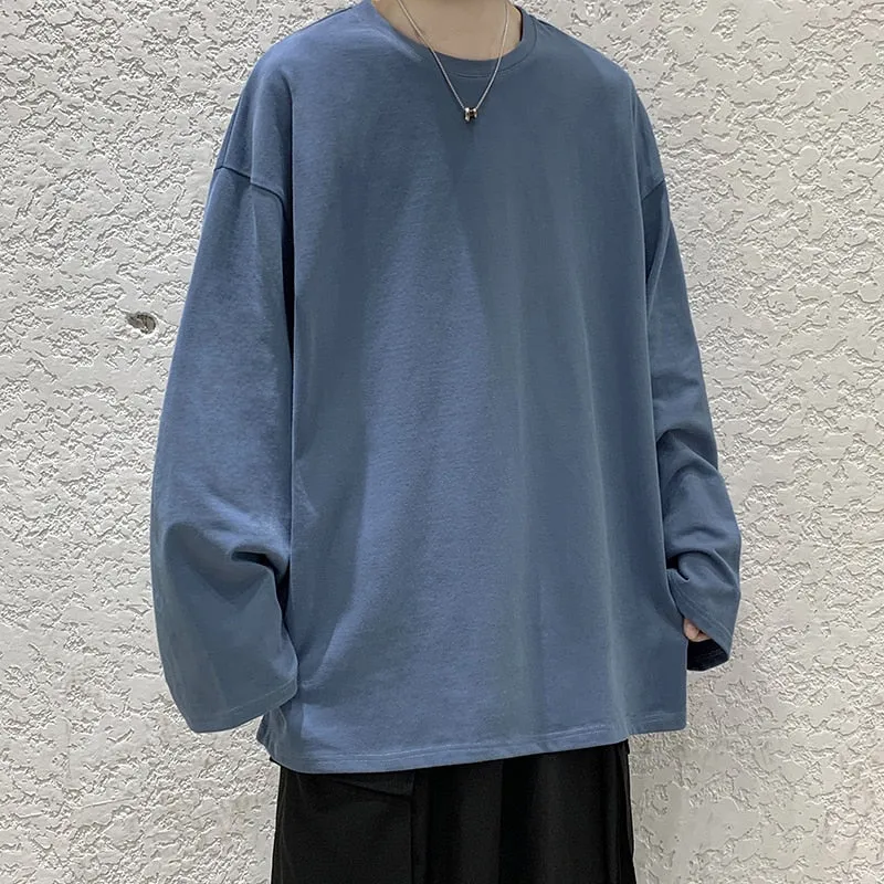 Riolio Loose Sweatshirts Men Solid T Shirt Neutral Streetwear Fashion Women Korean Clothes Cotton Pullover Long Sleeve T-shirts Man