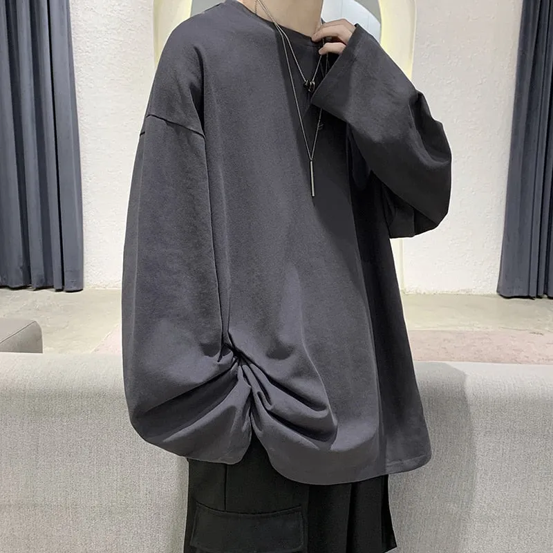 Riolio Loose Sweatshirts Men Solid T Shirt Neutral Streetwear Fashion Women Korean Clothes Cotton Pullover Long Sleeve T-shirts Man