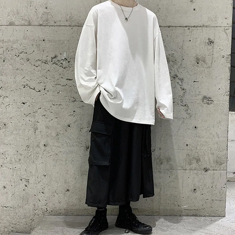 Riolio Loose Sweatshirts Men Solid T Shirt Neutral Streetwear Fashion Women Korean Clothes Cotton Pullover Long Sleeve T-shirts Man