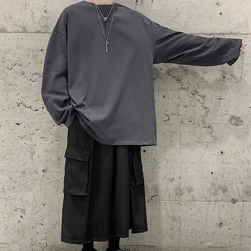 Riolio Loose Sweatshirts Men Solid T Shirt Neutral Streetwear Fashion Women Korean Clothes Cotton Pullover Long Sleeve T-shirts Man