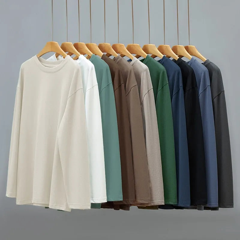 Riolio Loose Sweatshirts Men Solid T Shirt Neutral Streetwear Fashion Women Korean Clothes Cotton Pullover Long Sleeve T-shirts Man