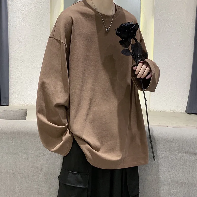 Riolio Loose Sweatshirts Men Solid T Shirt Neutral Streetwear Fashion Women Korean Clothes Cotton Pullover Long Sleeve T-shirts Man