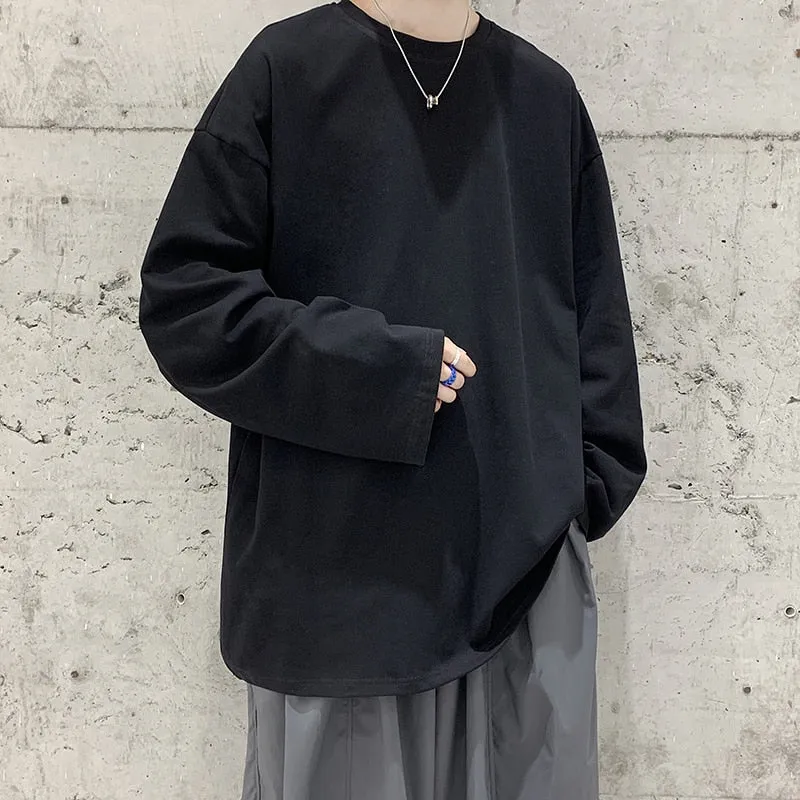 Riolio Loose Sweatshirts Men Solid T Shirt Neutral Streetwear Fashion Women Korean Clothes Cotton Pullover Long Sleeve T-shirts Man