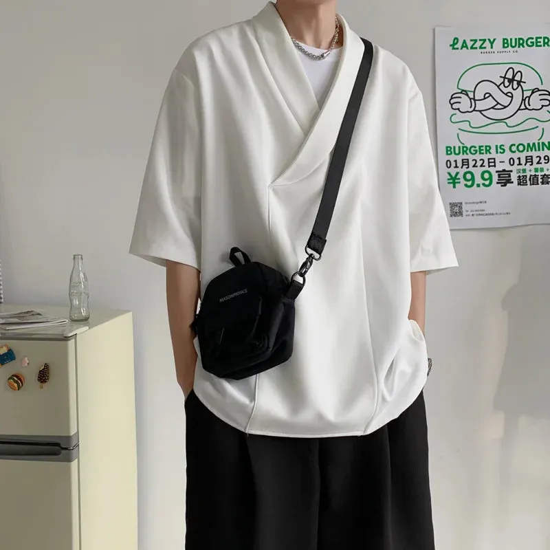 Riolio Summer Black White Pullover Shirt Men Fashion Oversized Casual Shirt Men Korean Loose Short Sleeve Shirts Mens Dress Shirt M-2XL