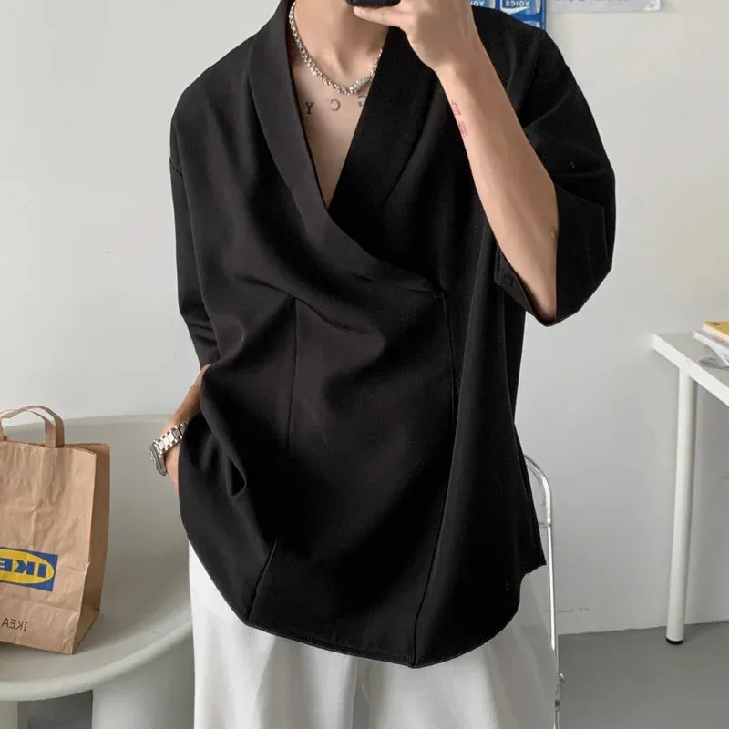 Riolio Summer Black White Pullover Shirt Men Fashion Oversized Casual Shirt Men Korean Loose Short Sleeve Shirts Mens Dress Shirt M-2XL