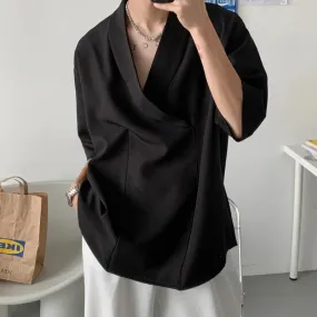 Riolio Summer Black White Pullover Shirt Men Fashion Oversized Casual Shirt Men Korean Loose Short Sleeve Shirts Mens Dress Shirt M-2XL