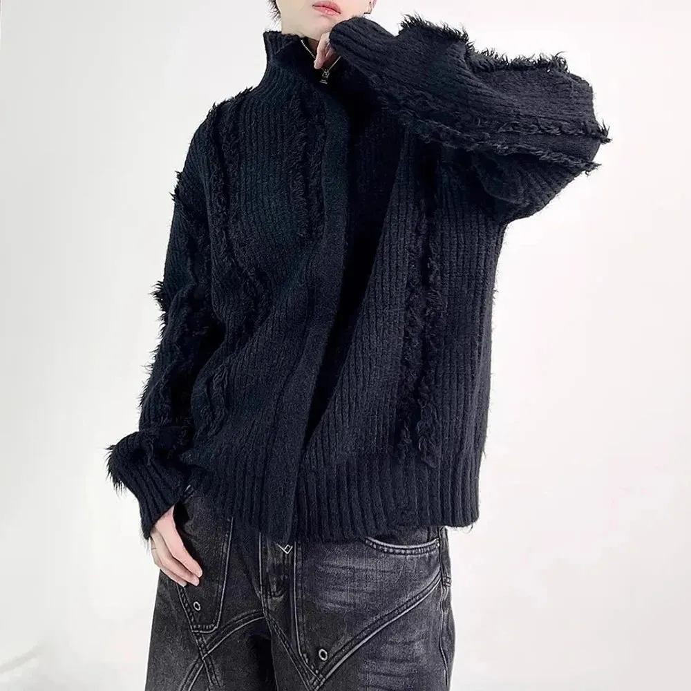 Wiaofellas  -  Mens Sweater Ripped Tassel Casual Sweater Autumn Streetwear Fashion Versatile Campus Performance Long Sleeve Tops Men'S Clothing