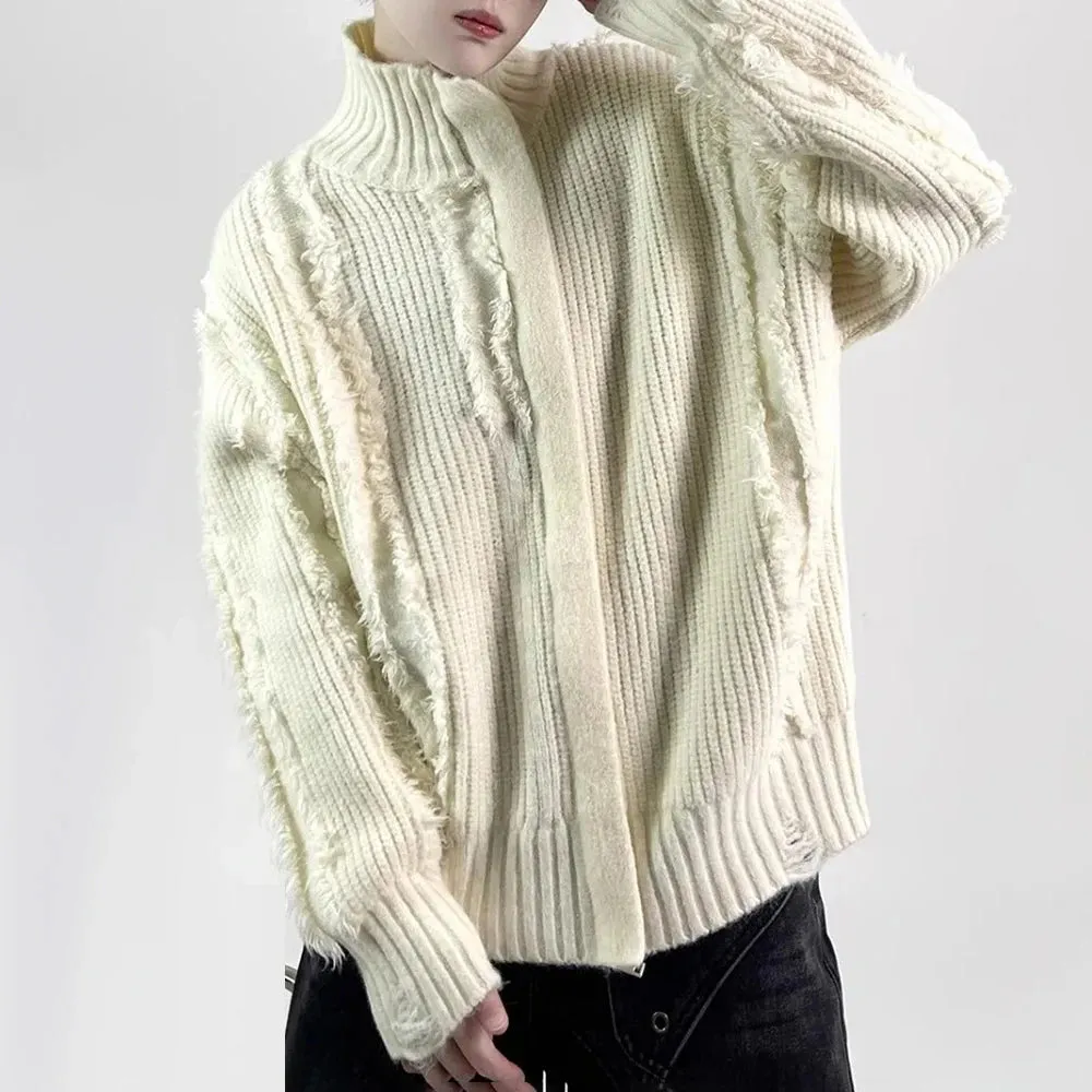 Wiaofellas  -  Mens Sweater Ripped Tassel Casual Sweater Autumn Streetwear Fashion Versatile Campus Performance Long Sleeve Tops Men'S Clothing