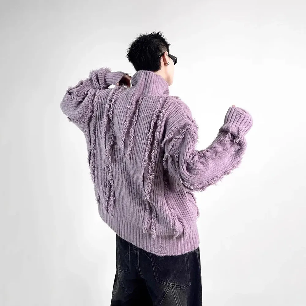 Wiaofellas  -  Mens Sweater Ripped Tassel Casual Sweater Autumn Streetwear Fashion Versatile Campus Performance Long Sleeve Tops Men'S Clothing